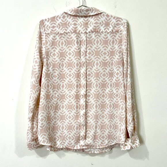 THE LIMITED LS Blouse Geometric Pink White Roll Tab Tunic Top Collared Sz L - Picture 2 of 9